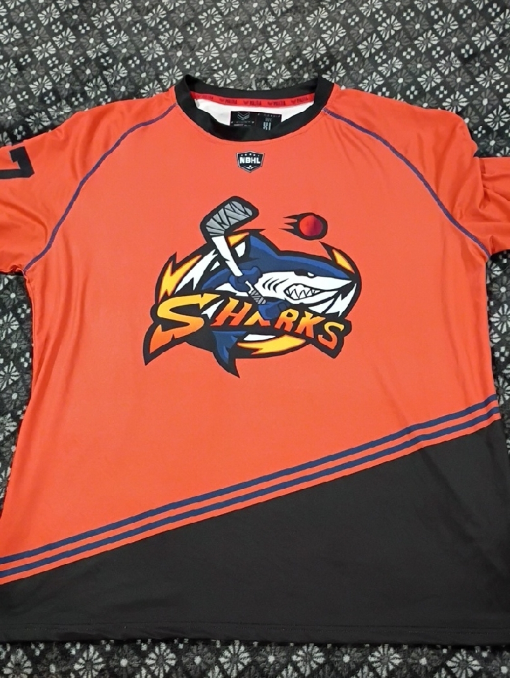 Orange Sharks Hockey Jersey with Graphic Logo